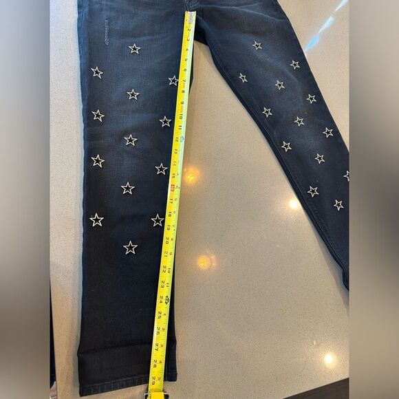 Hudson Riley Crop Relaxed Straight Leg Women's Black Jeans Star Detail Size 27 - Picture 14 of 16